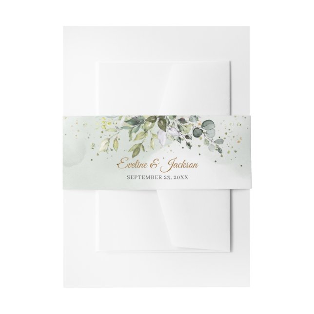 Bandeau De Faire-part Boho Eucalyptus branches vertes faux cadre or (Devant example)