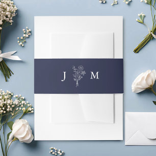 Bandeau De Faire-part Boho Minimaliste Botanique Mariage Bleu Nuit