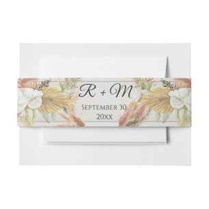 Bandeau De Faire-part BOHO Pampas Blanc Rose Ventilateur Floral Palm Boi
