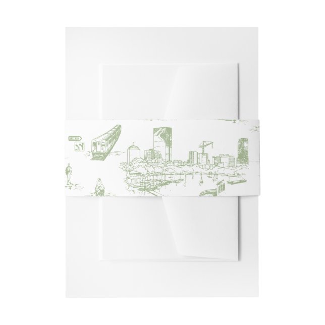 Bandeau De Faire-part Boston Toile Sage Green Invitation Belly Band (Devant example)