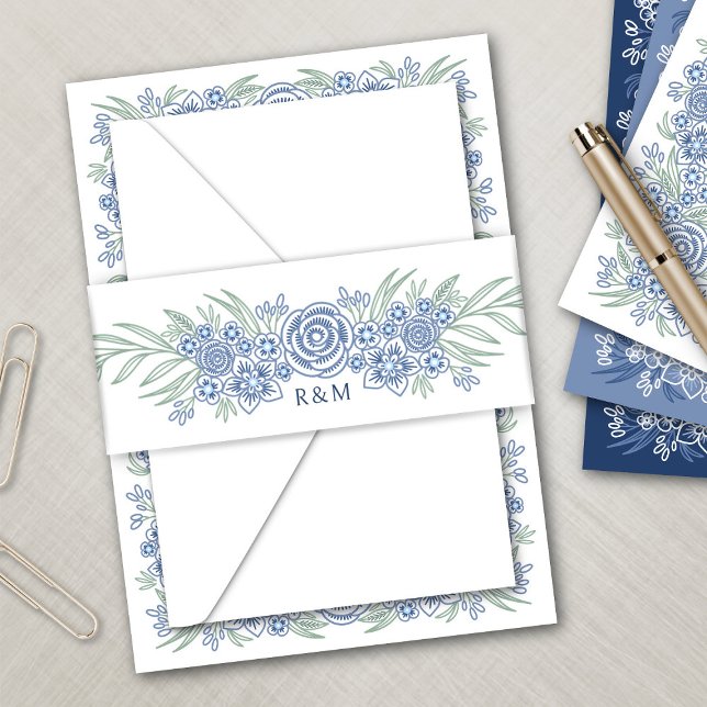 Bandeau De Faire-part Botanique Floral Dusty Blue Navy Mariage (Créateur téléchargé)