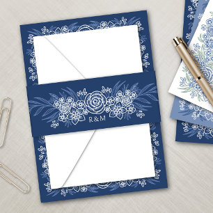 Bandeau De Faire-part Botanique Floral Dusty Blue Navy Mariage