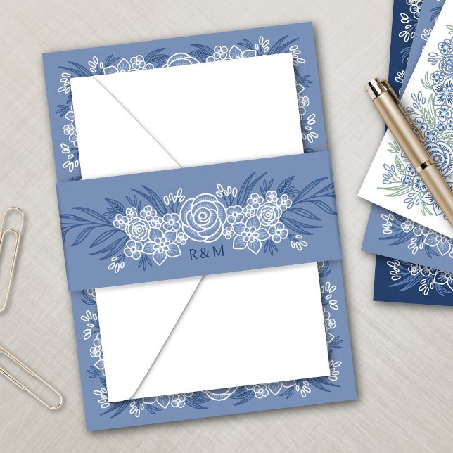 Bandeau De Faire-part Botanique Floral Dusty Blue Navy Mariage (Créateur téléchargé)