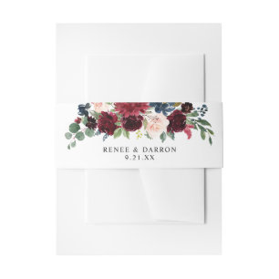 Bandeau De Faire-part Bourgogne et marine Blush rose floral 2