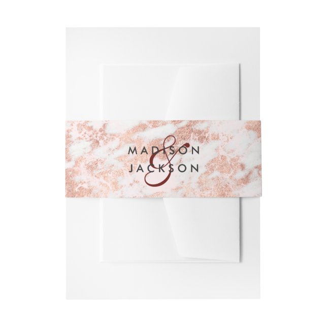 Bandeau De Faire-part Bourgogne et Rose Marbre or Mariage Monogramme (Devant example)