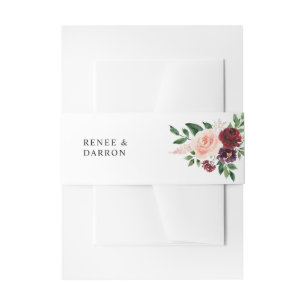 Bandeau De Faire-part Bourgogne et rose pâle 4D Floral