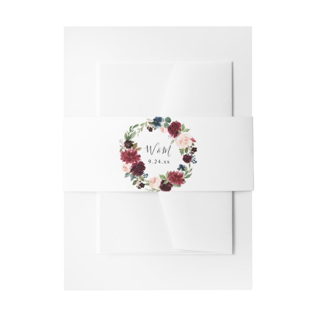 Bandeau De Faire-part Bourgogne & Marine Blush rose Floral 4 Invitation  (Devant example)
