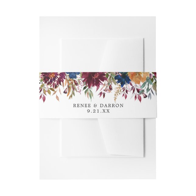 Bandeau De Faire-part Bourgogne & Marine Orange Fall Floral 2 (Devant example)