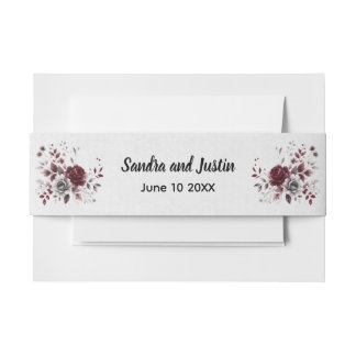 Bandeau De Faire-part Bourgogne profond gris argent aquarelle floral per
