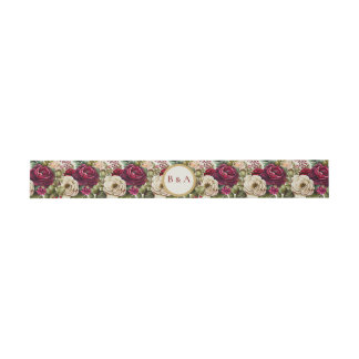 Bandeau De Faire-part Bourgogne Rose Floral Monogram Mariage Belly Band