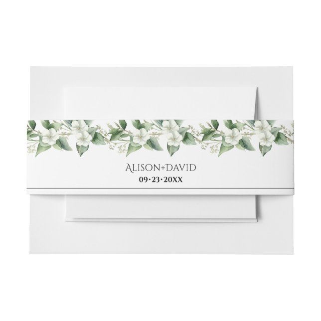 Bandeau De Faire-part Branches avec fleurs blanches et mariage feuille (Devant Example)