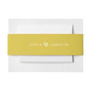 Bandeau De Faire-part BRIDE ET GROOM COEUR moderne type moutarde jaune