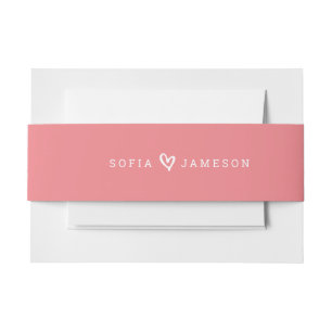 Bandeau De Faire-part BRIDE ET GROOM COEUR type moderne corail rose