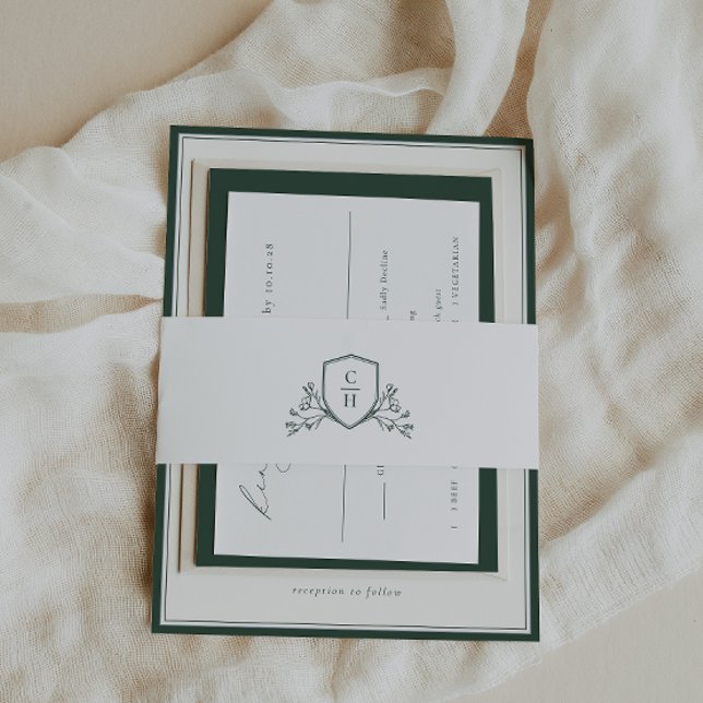 Bandeau De Faire-part BRUNSWICK Green Botanical Monogram Crest (Créateur téléchargé)