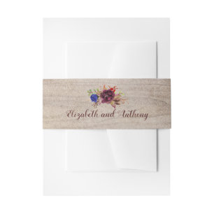 Bandeau De Faire-part Burgundy et Navy Blue Floral Bois rustique