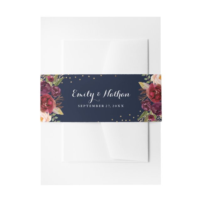 Bandeau De Faire-part Burgundy Gold Navy Floral Mariage Belly Band (Devant example)