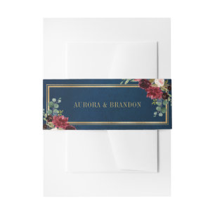 Bandeau De Faire-part Burgundy Navy Blush Floral Gold Mariage géométriqu