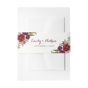 Bandeau De Faire-part Burgundy Red Floral Mariage de automne Belly Band