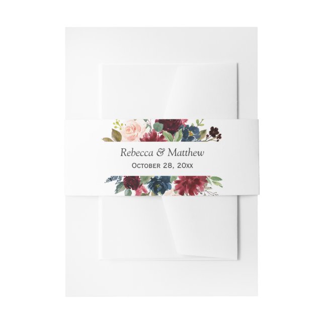 Bandeau De Faire-part Burgundy Rouge Bleu Bleu Floral Mariage (Devant example)