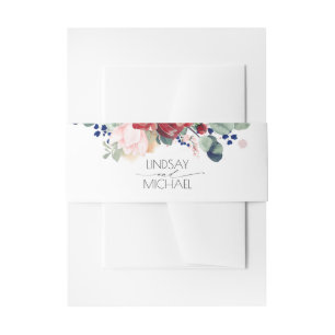 Bandeau De Faire-part Burgundy Rouge et bleu marine Mariage floral