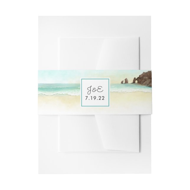 Bandeau De Faire-part Cabo San Lucas Mexique Aquarelle Monogramme Mariag (Devant example)