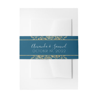 Bandeau De Faire-part Cadre Bleu et Or Moderne Alliance de Grossesse