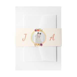 Bandeau De Faire-part Cadre floral couple photo mariage beige initiales