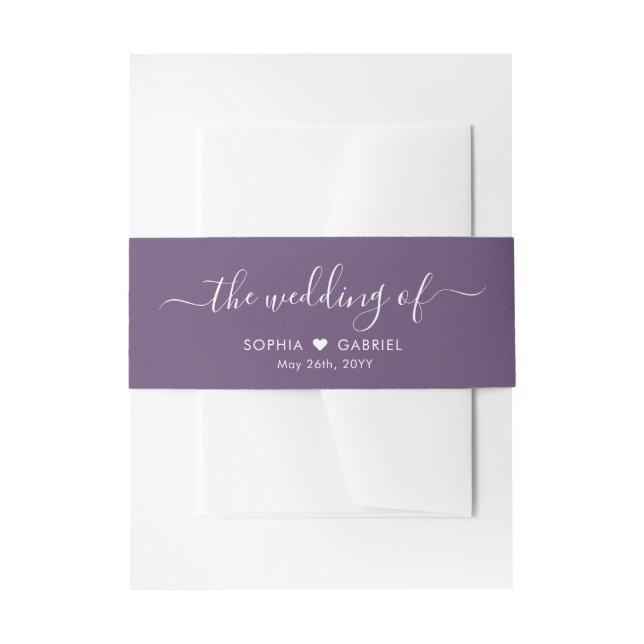 Bandeau De Faire-part Calligraphie Coeur Nom du monogramme Mariage viole (Devant example)