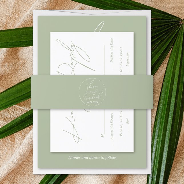 Bandeau De Faire-part Calligraphie de script moderne sauge mariage vert (Créateur téléchargé)