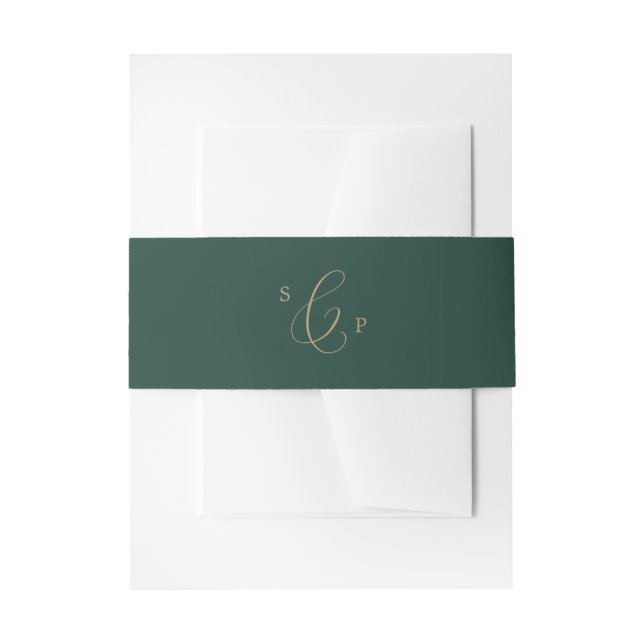 Bandeau De Faire-part Calligraphie Or Délicate | Mariage Monogramme vert (Devant example)