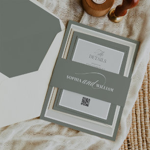 Bandeau De Faire-part Calligraphie verte et blanche Sage Luxe Mariage