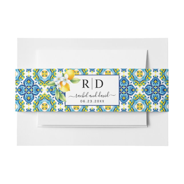 Bandeau De Faire-part Carreaux méditerranéens, branche de citron mariage (Devant Example)