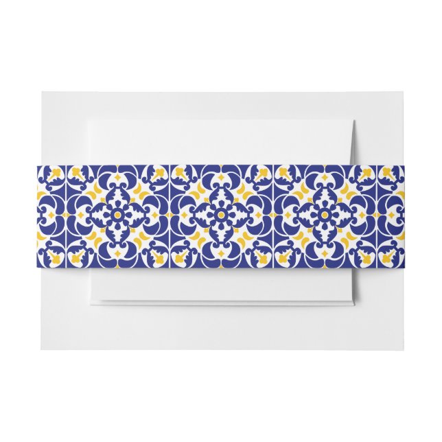Bandeau De Faire-part Carreaux méditerranéens Motif bleu et jaune (Devant Example)