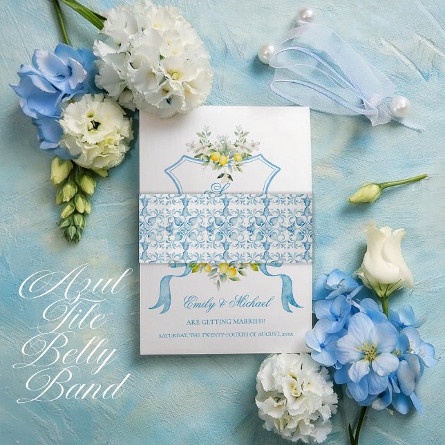Bandeau De Faire-part Carrelage méditerranéen Azul Faire-part de mariage (Three belly band design options to choose from to co-ordinate with your envelope liners)