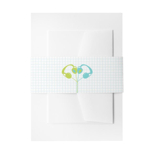 Bandeau De Faire-part Casques Retro Heart Music Mariage Blue et Lime (Devant example)