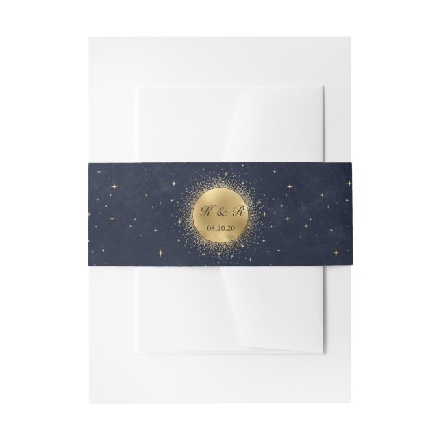 Bandeau De Faire-part Céleste Gold Moon Midnight Mariage Belly Band (Devant example)