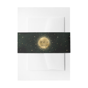 Bandeau De Faire-part Céleste Lune d'or Émeraude Mariage Bande de ventre