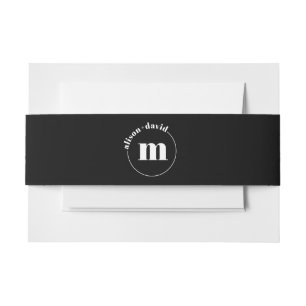 Bandeau De Faire-part Cercle blanc avec noms et monogramme mariage noir