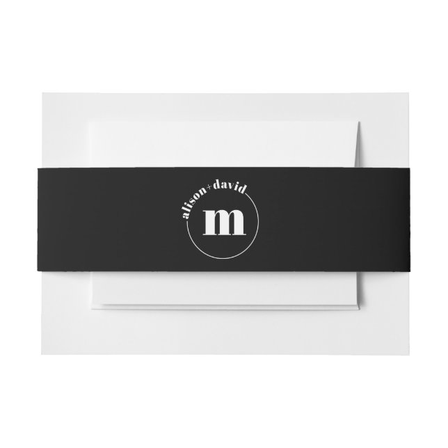 Bandeau De Faire-part Cercle blanc avec noms et monogramme mariage noir (Devant Example)