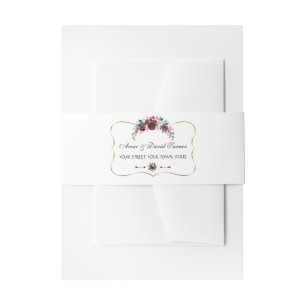 Bandeau De Faire-part Charmant Hiver Bourgogne Floral Pine Gold Mariage