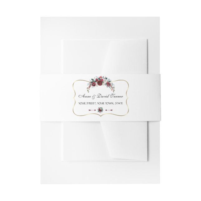 Bandeau De Faire-part Charmant Hiver Bourgogne Floral Pine Gold Mariage (Devant example)