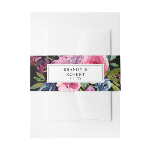 Bandeau De Faire-part Chaud Rose & Bleu Marine Floral 2 Noir