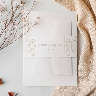 Bandeau De Faire-part Chic Formal Ecru Scrollwork Border Wedding