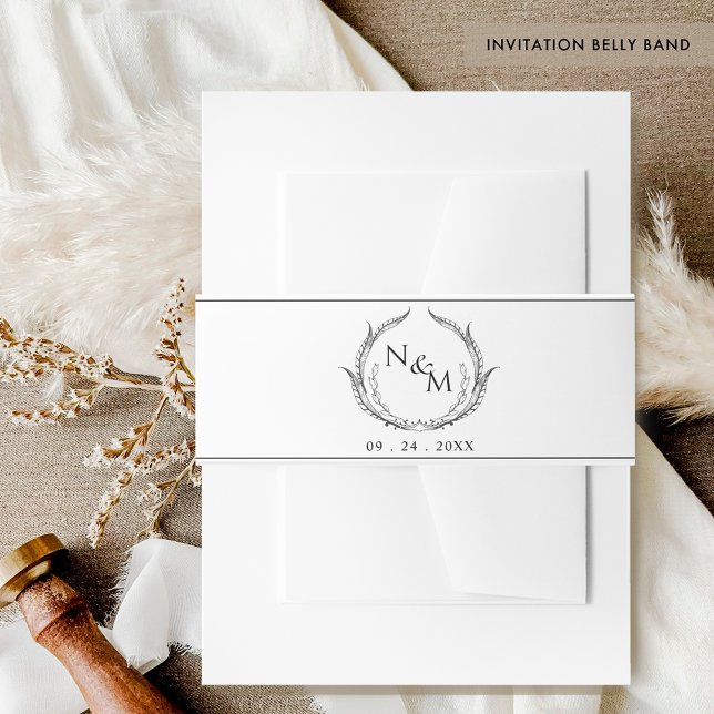 Bandeau De Faire-part Chic noir et blanc Monogram Crest Mariage (Créateur téléchargé)