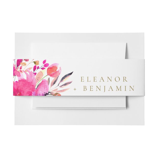 Bandeau De Faire-part Chic rose blanc Aquarelle Florale Élégant Mariage (Devant Example)
