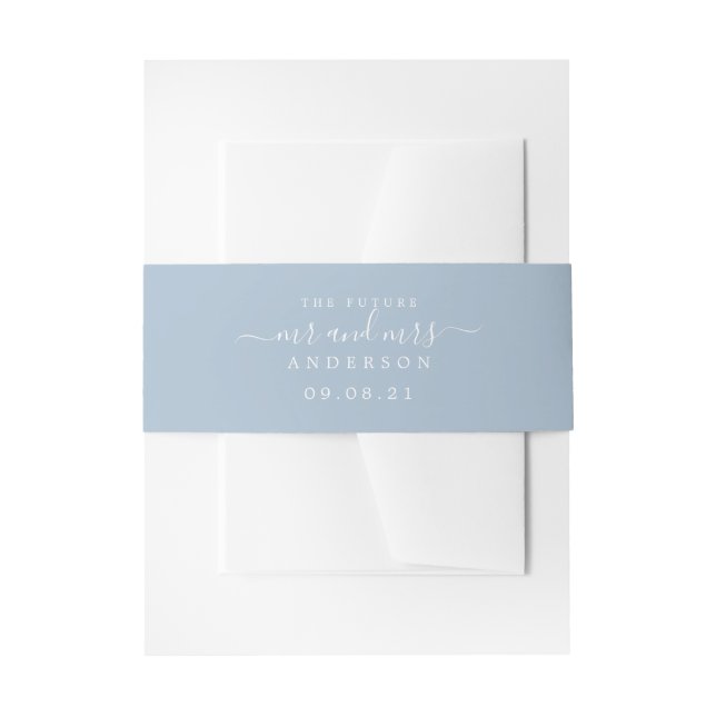 Bandeau De Faire-part Chic Script Future M. Mme Blue Mariage (Devant example)