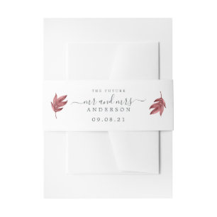 Bandeau De Faire-part Chic Script Future M. Mme Burgundy Leaf Mariage