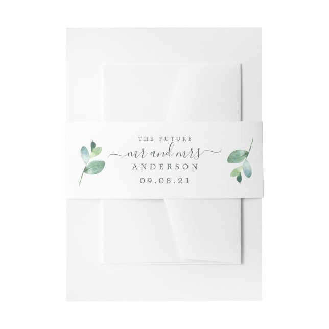 Bandeau De Faire-part Chic Script Future M. Mme Green Foliage Mariage (Devant example)