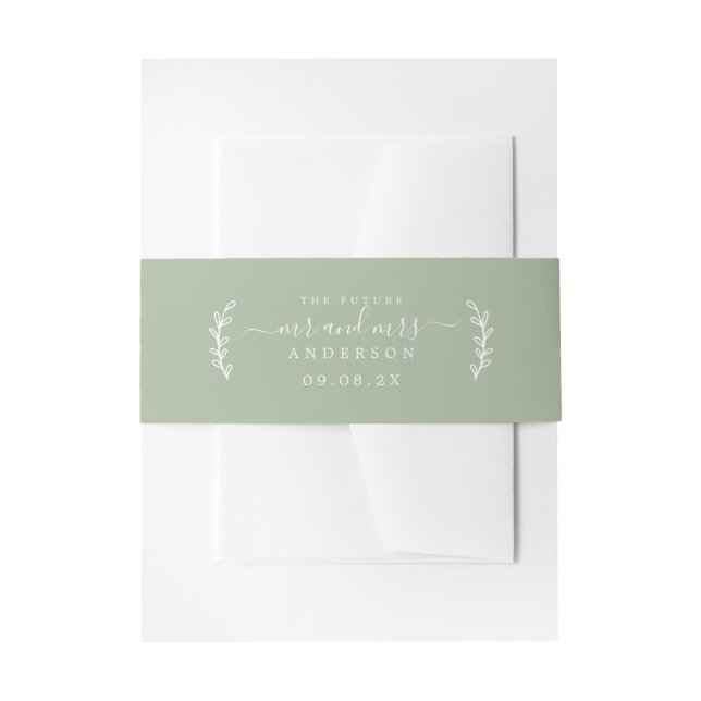 Bandeau De Faire-part Chic Script Future M. Mme Mariage Date Green (Devant example)