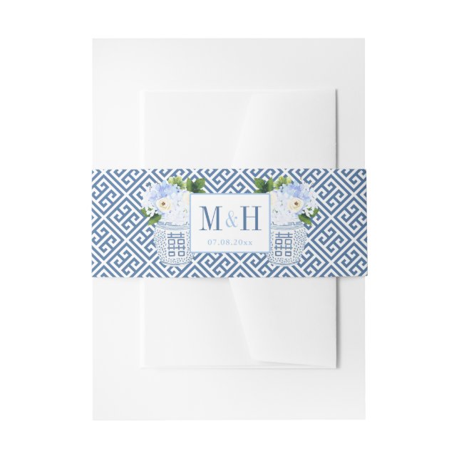 Bandeau De Faire-part Chinoiserie Chic Mariage Aquarelle Bleu Et Blanc (Devant example)